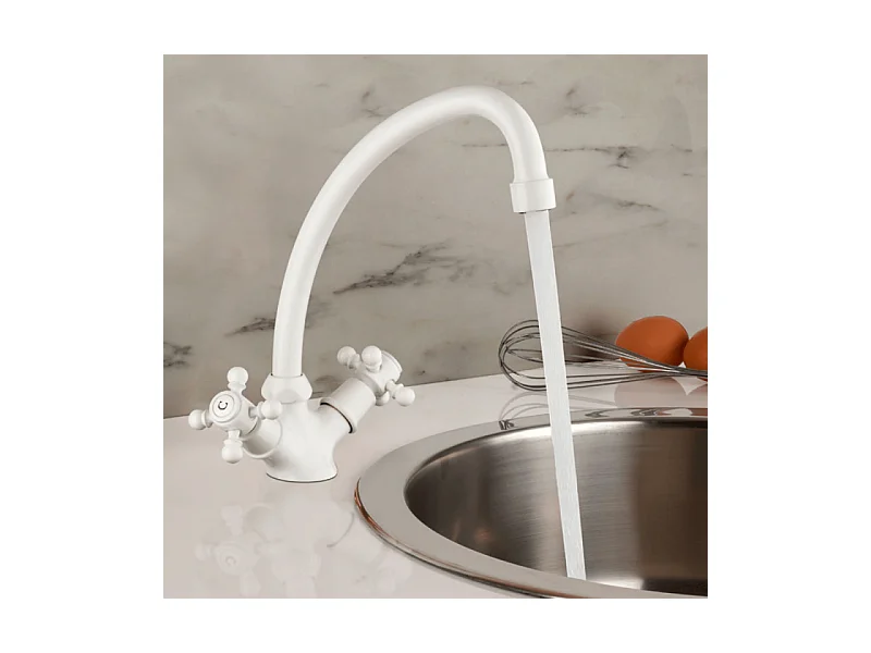 Mélangeur de cuisine bec col de cygne mobile PAINI Tiffany Blanc