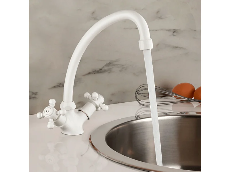 Mélangeur de cuisine bec col de cygne mobile PAINI Tiffany Blanc