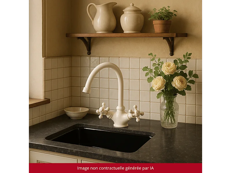 Mélangeur de cuisine bec col de cygne mobile PAINI Tiffany Blanc