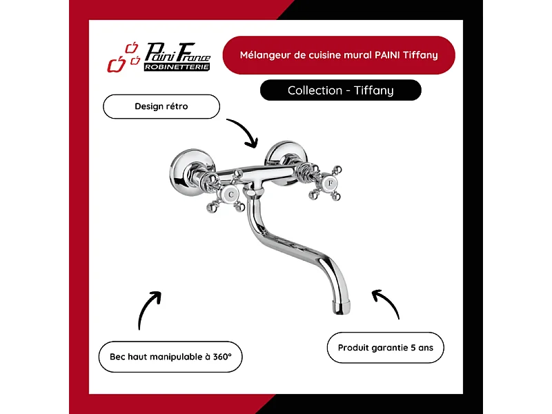 Mélangeur de cuisine mural PAINI Tiffany Chromé