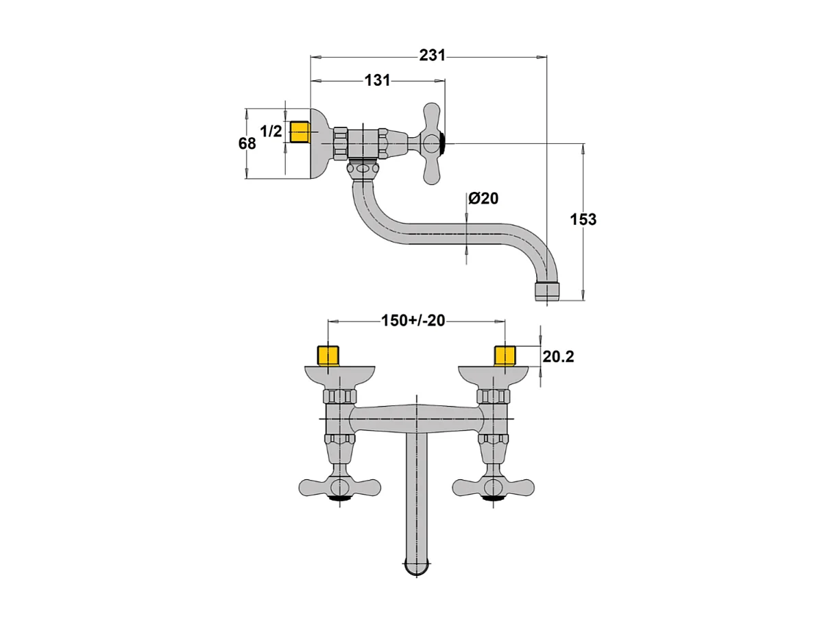 Mélangeur de cuisine mural PAINI Tiffany Chromé