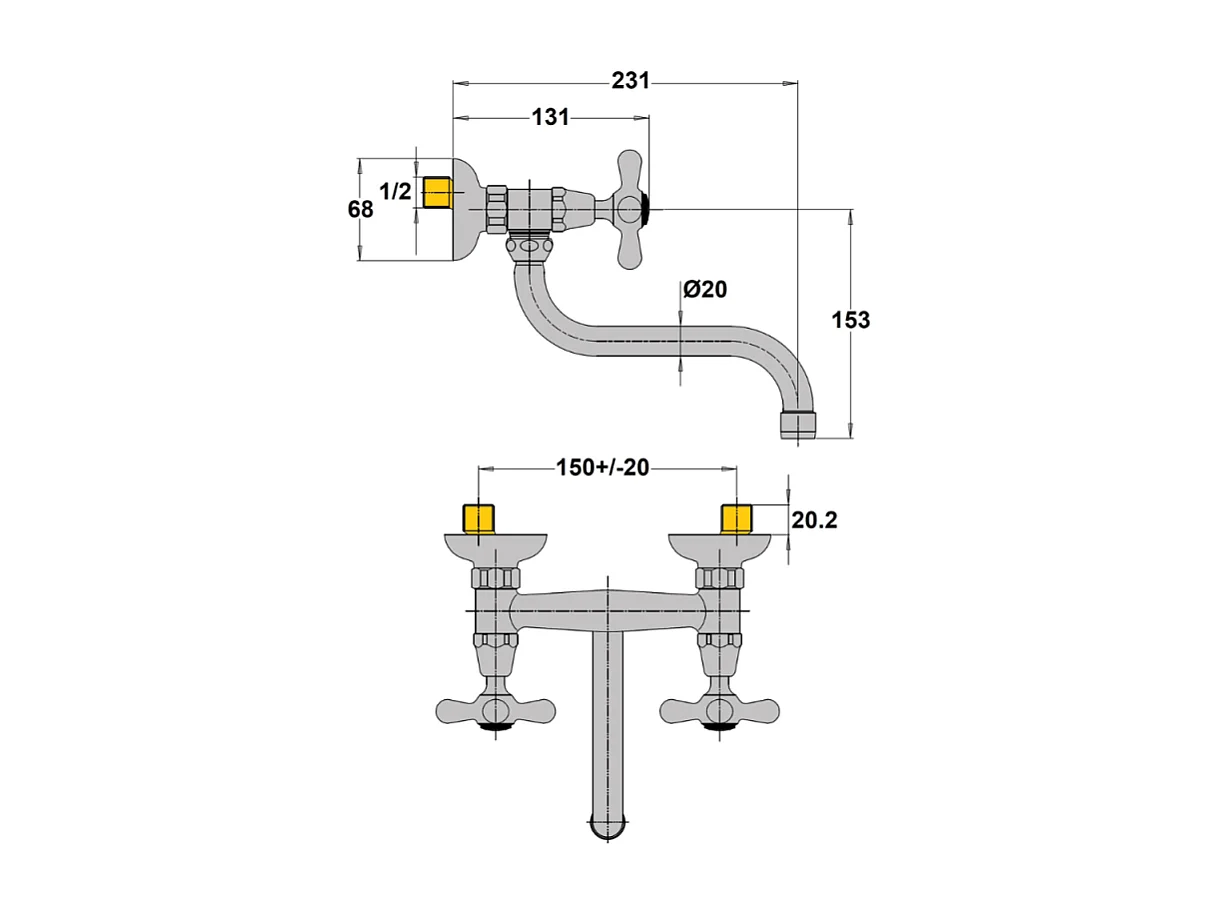 Mélangeur de cuisine mural PAINI Tiffany Chromé