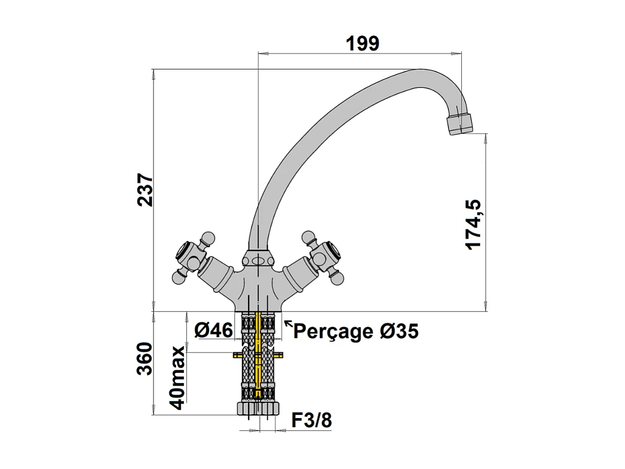 Mélangeur de cuisine bec col de cygne mobile PAINI Tiffany Gris Acier
