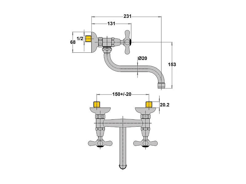 Mélangeur de cuisine mural PAINI Tiffany Vieux Bronze