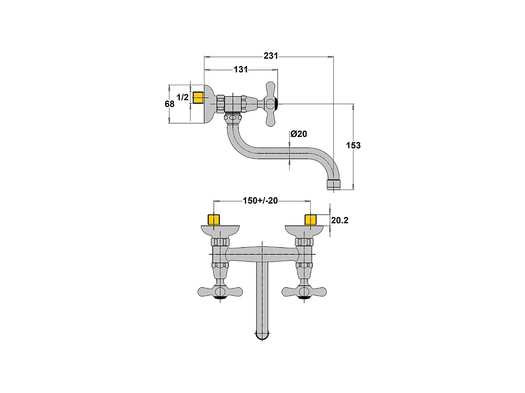 Mélangeur de cuisine mural PAINI Tiffany Vieux Bronze