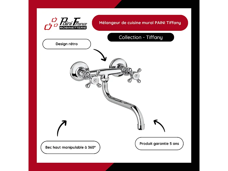 Mélangeur de cuisine mural PAINI Tiffany Vieux Bronze