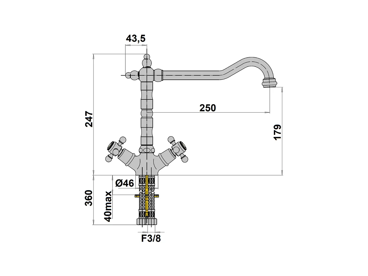 Mélangeur de cuisine bec rétro mobile PAINI Tiffany Gris Acier