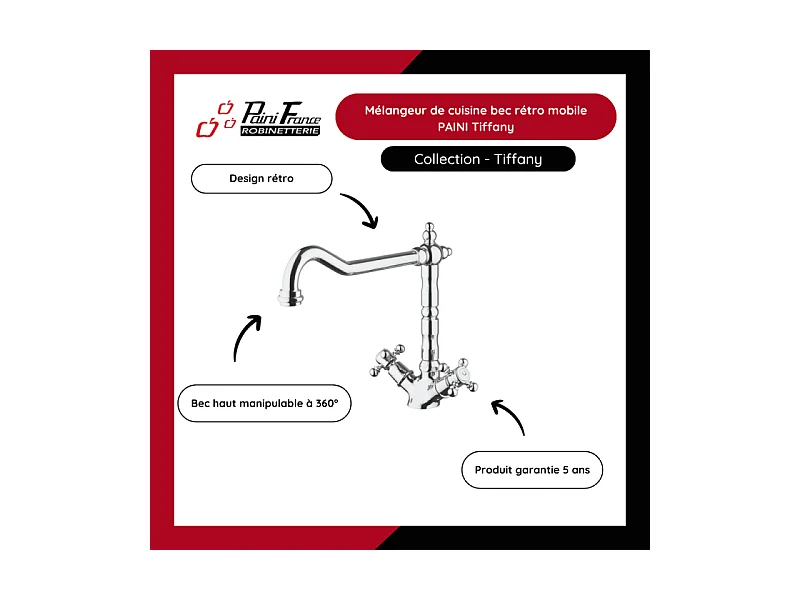 Mélangeur de cuisine bec rétro mobile PAINI Tiffany  Chromé