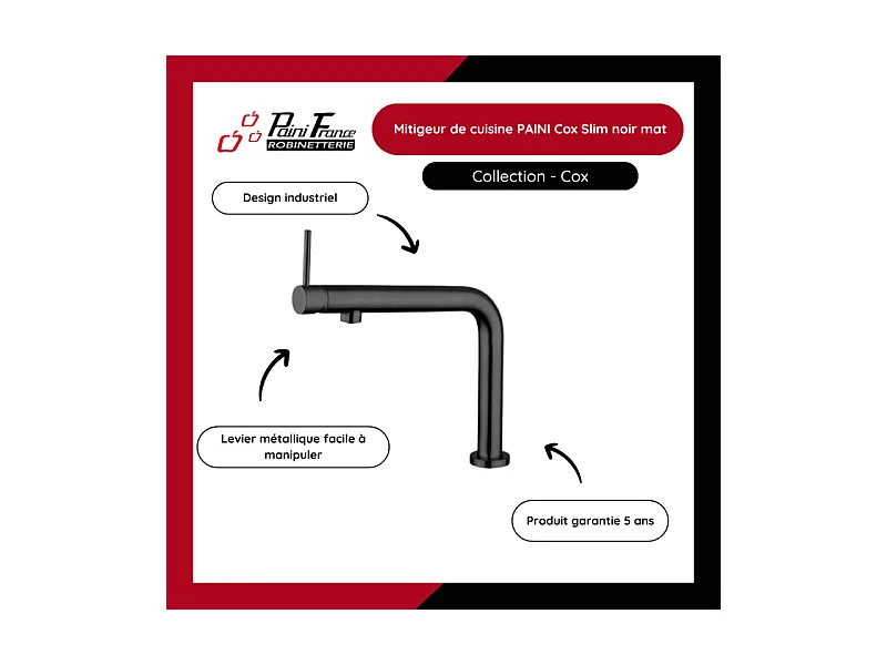 Mitigeur de cuisine PAINI Cox Slim noir mat