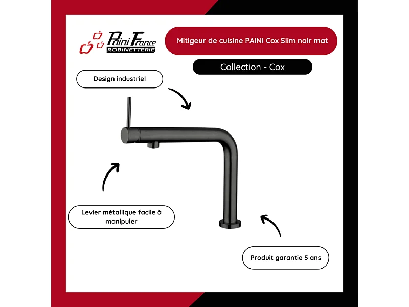 Mitigeur de cuisine PAINI Cox Slim noir mat