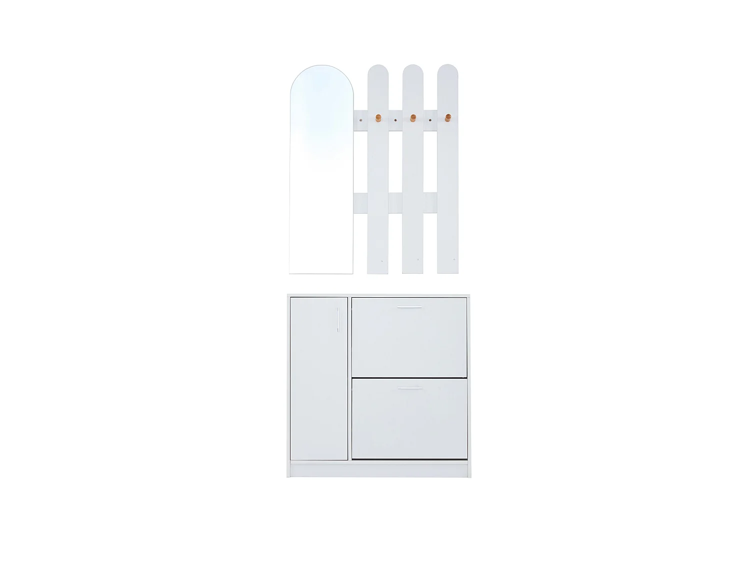 Meuble à chaussures - avec miroir - Ensemble armoire - 2 portes pliantes + 1 porte coulissante - blanc
