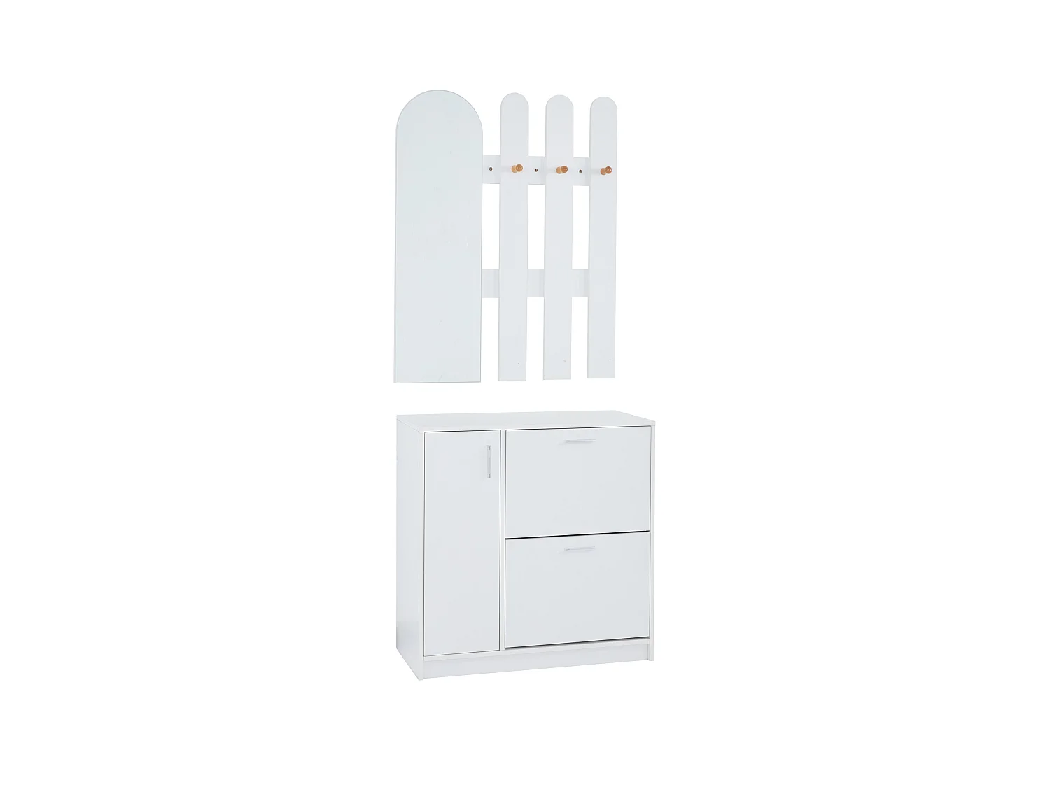 Meuble à chaussures - avec miroir - Ensemble armoire - 2 portes pliantes + 1 porte coulissante - blanc