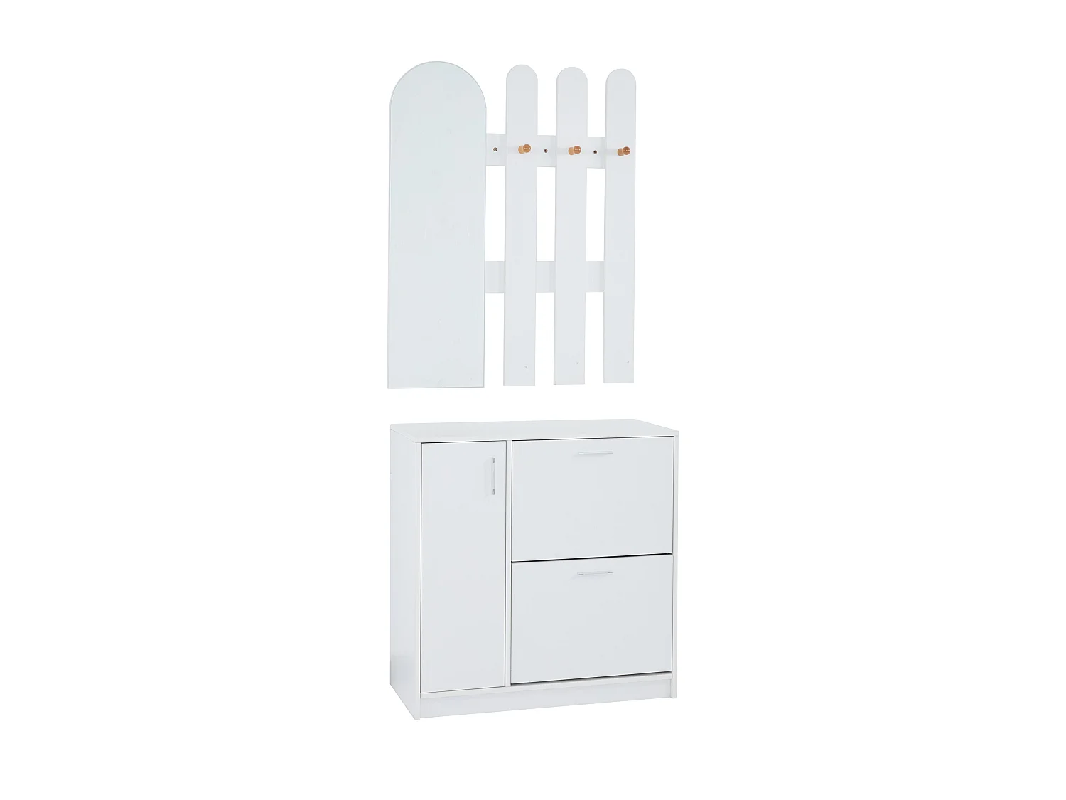 Meuble à chaussures - avec miroir - Ensemble armoire - 2 portes pliantes + 1 porte coulissante - blanc