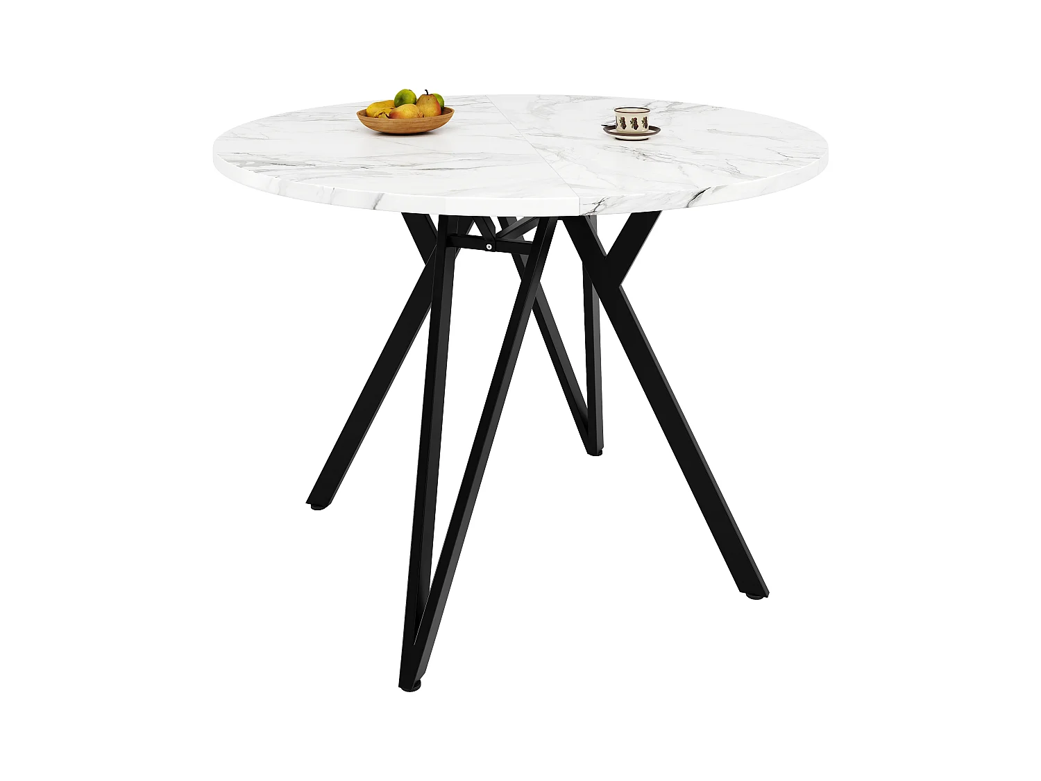 Table à manger ronde - Cadre en métal - placage à motif marbre - 4 personnes - MDF - Blanc & Noir
