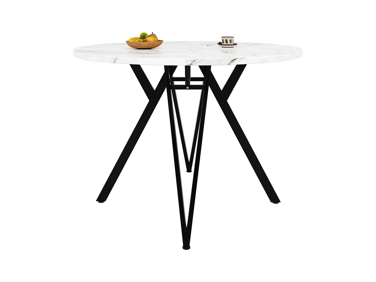 Table à manger ronde - Cadre en métal - placage à motif marbre - 4 personnes - MDF - Blanc & Noir