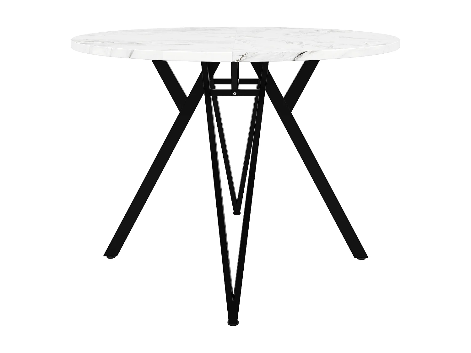 Table à manger ronde - Cadre en métal - placage à motif marbre - 4 personnes - MDF - Blanc & Noir