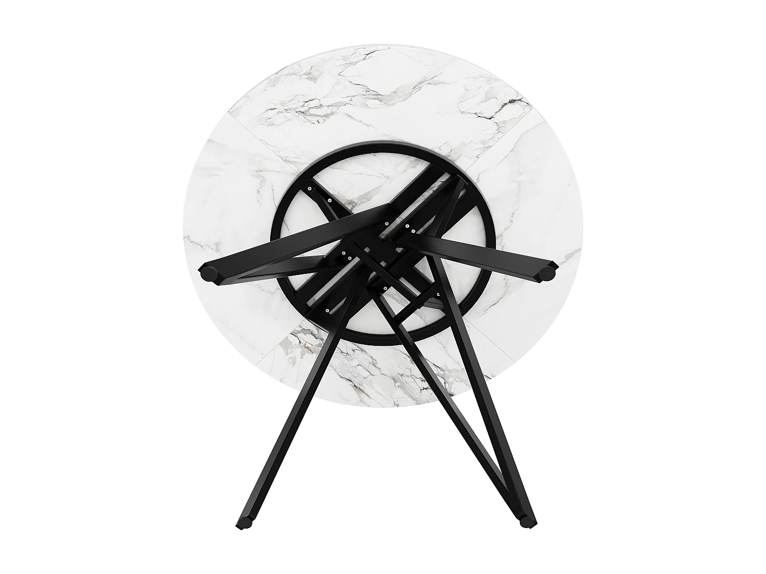 Table à manger ronde - Cadre en métal - placage à motif marbre - 4 personnes - MDF - Blanc & Noir