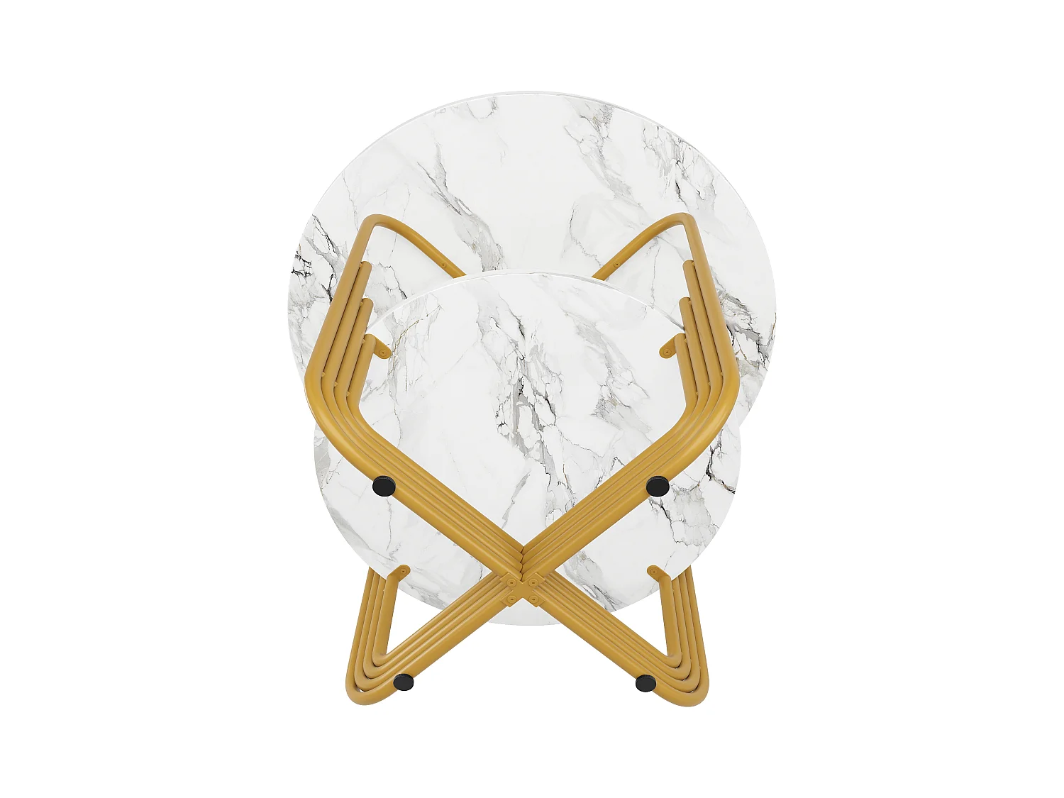 Table à manger ronde - Cadre en métal - placage à motif marbre - 4 personnes - avec plateau de rangement - Blanc & Doré