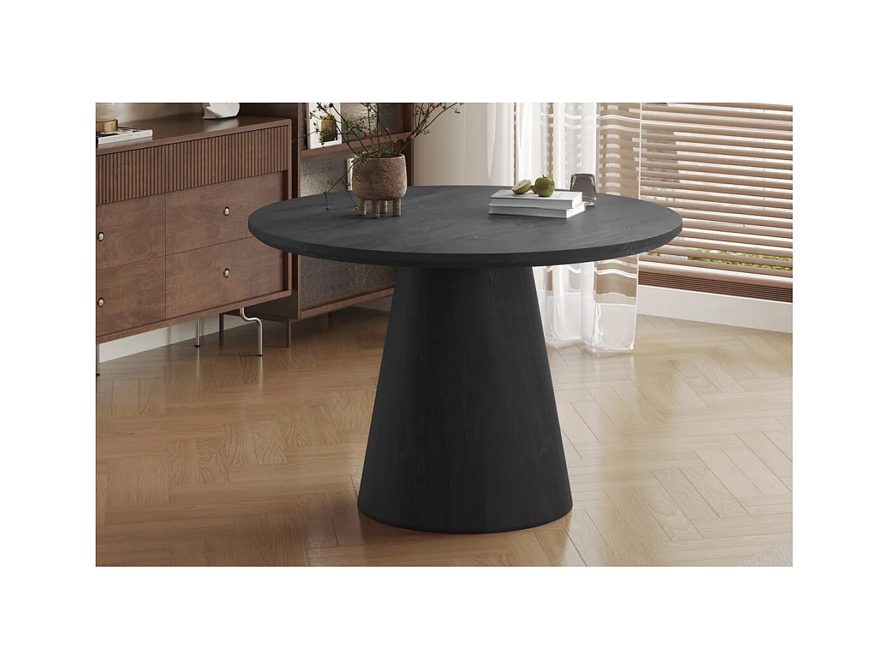 Mesa de comedor redonda BOKOR – Diámetro 120 cm – Color marrón oscuro – Estilo contemporáneo y acogedor