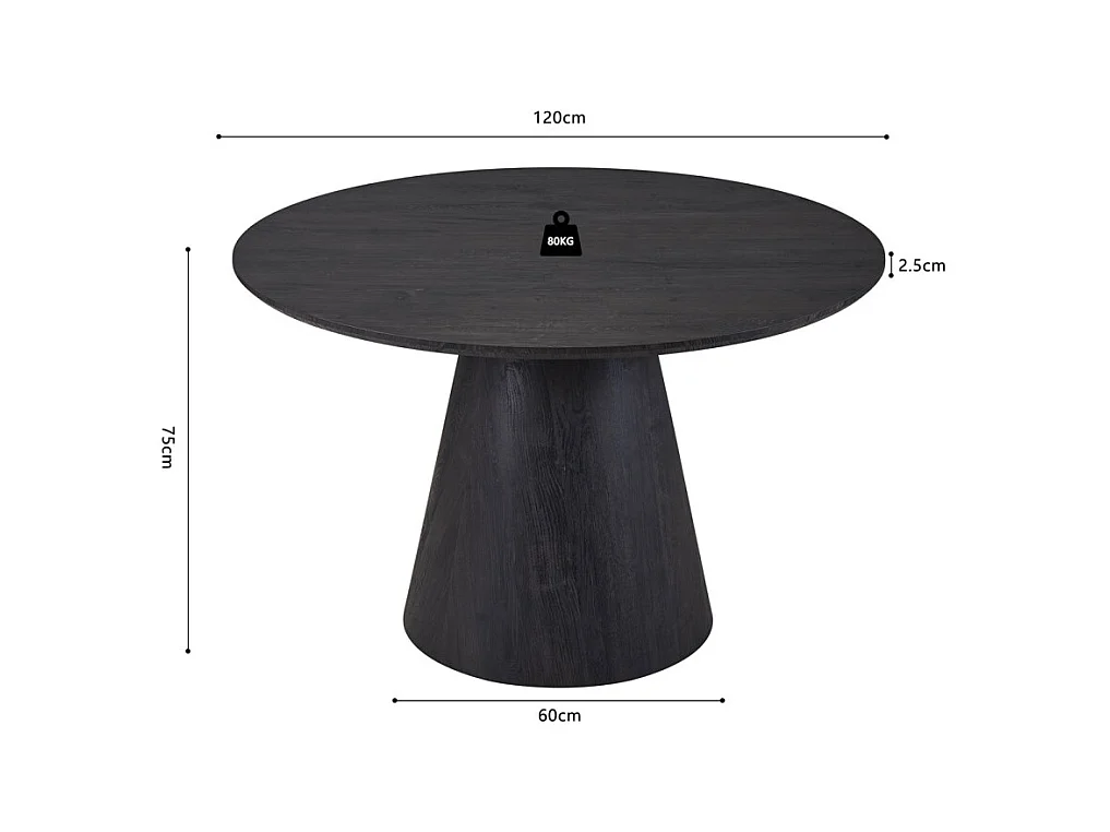 Mesa de comedor redonda BOKOR – Diámetro 120 cm – Color marrón oscuro – Estilo contemporáneo y acogedor