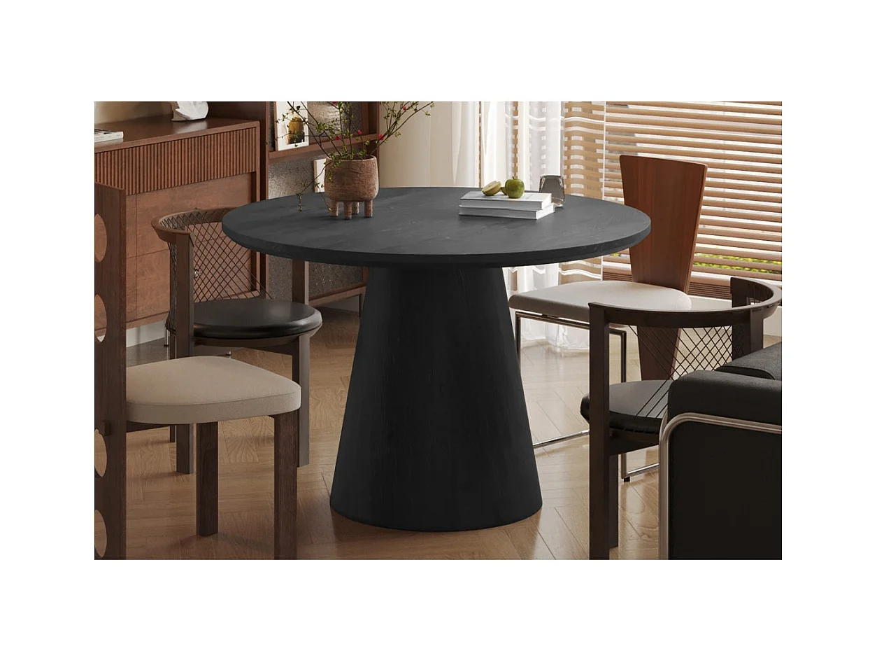 Mesa de comedor redonda BOKOR – Diámetro 120 cm – Color marrón oscuro – Estilo contemporáneo y acogedor