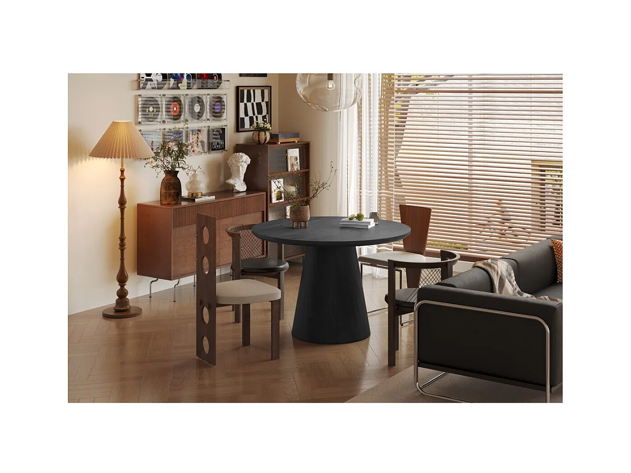 Mesa de comedor redonda BOKOR – Diámetro 120 cm – Color marrón oscuro – Estilo contemporáneo y acogedor