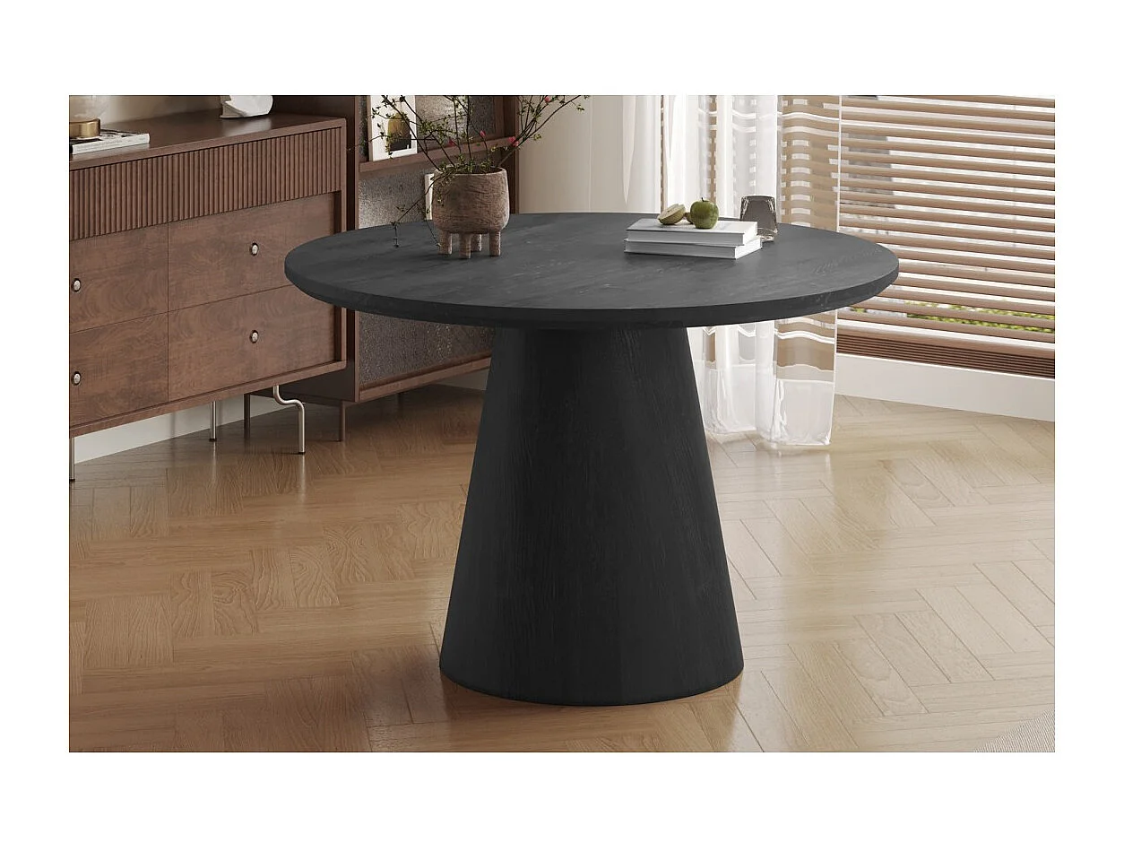 Table à manger ronde BOKOR – Diamètre 120 cm – Coloris brun foncé – Style contemporain et chaleureux