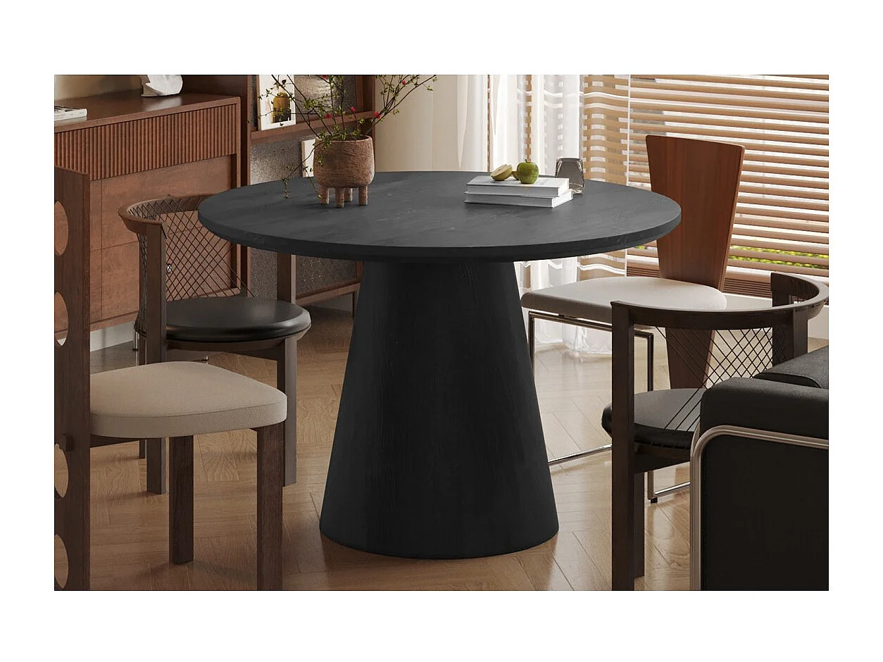 Table à manger ronde BOKOR – Diamètre 120 cm – Coloris brun foncé – Style contemporain et chaleureux