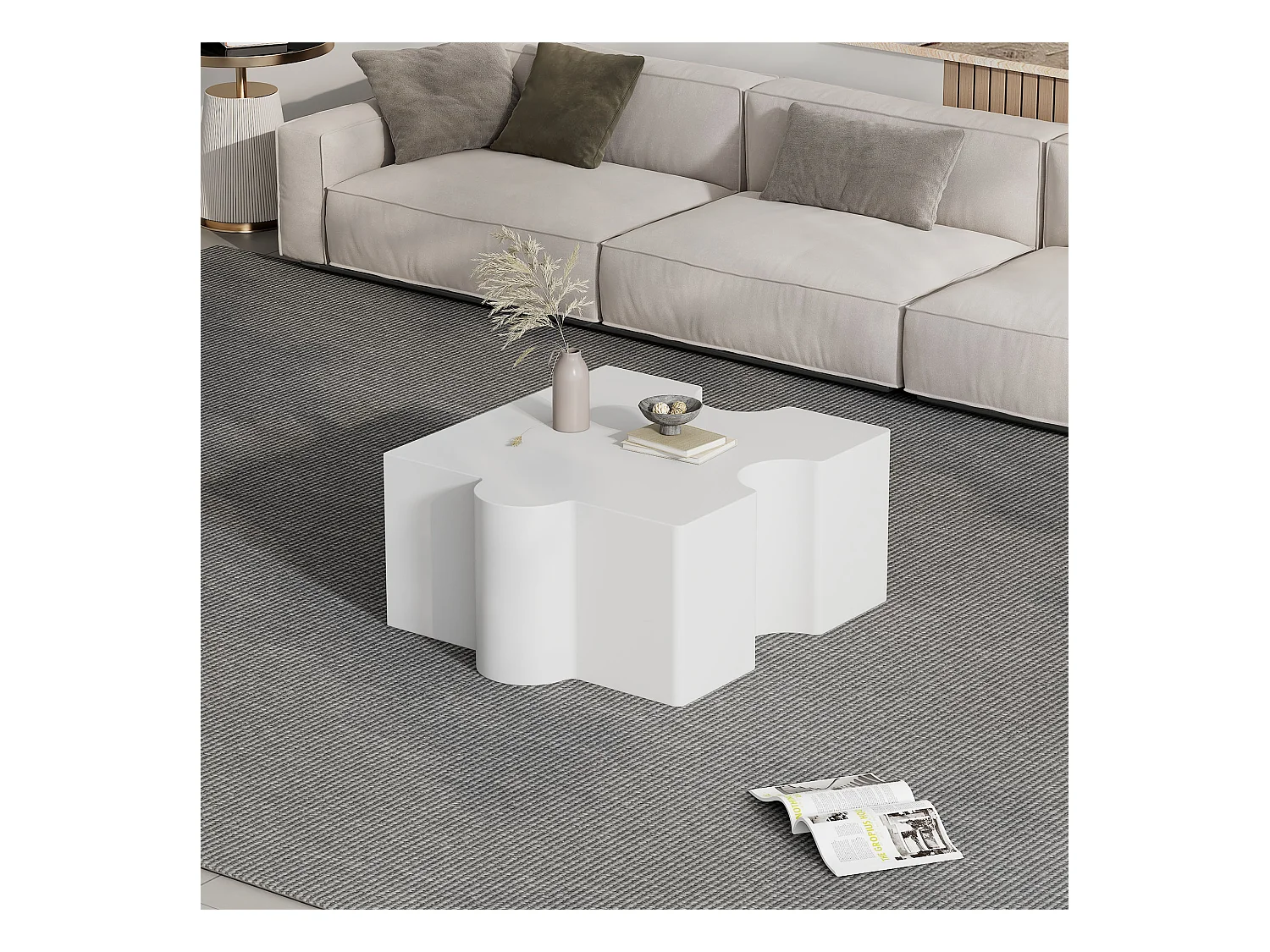 Table basse unique 65x65x32cm - Modèle de puzzle - MDF - Blanc