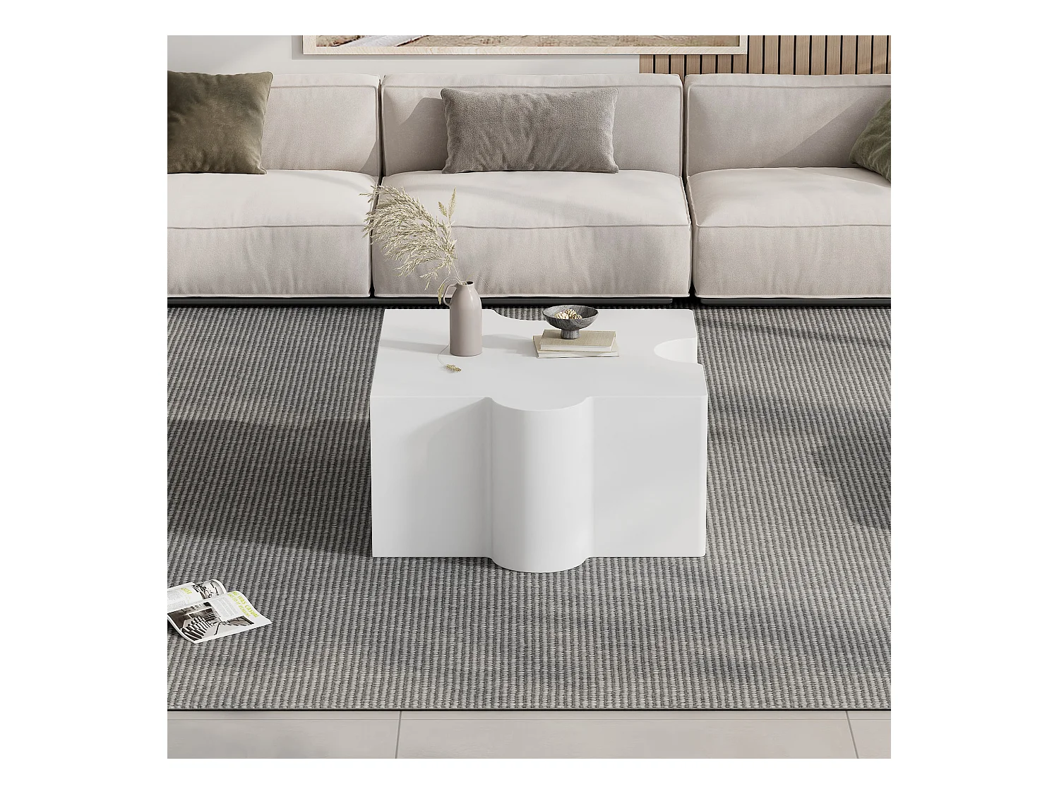 Table basse unique 65x65x32cm - Modèle de puzzle - MDF - Blanc