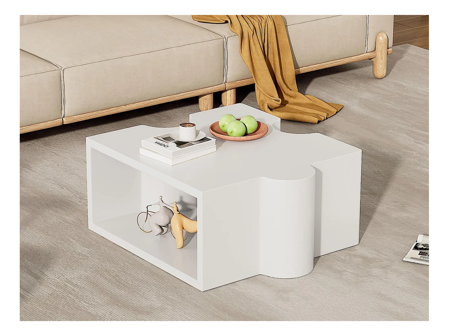 Unikalny stolik kawowy 65×65×32 cm - Wzór puzzli - MDF - Biały
