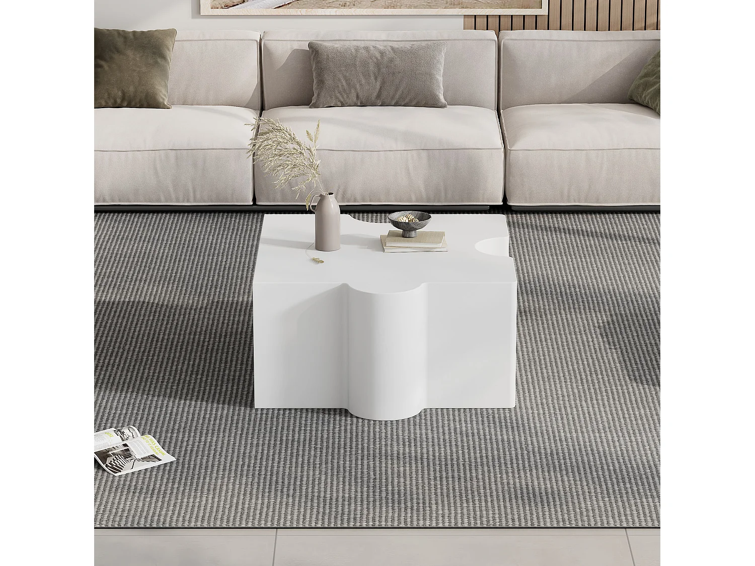 Einzigartiger Couchtisch 65×65×32 cm - Puzzle-Design - MDF - Weiß