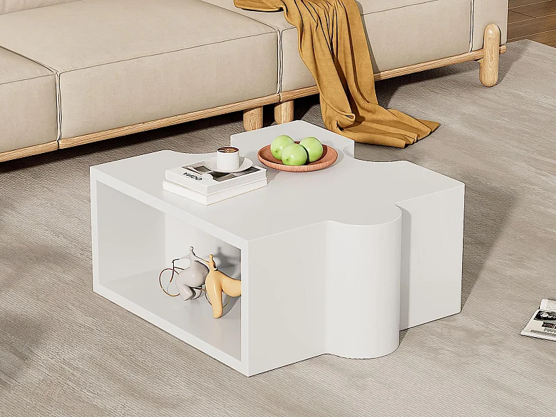 Table basse unique 65x65x32cm - Modèle de puzzle - MDF - Blanc