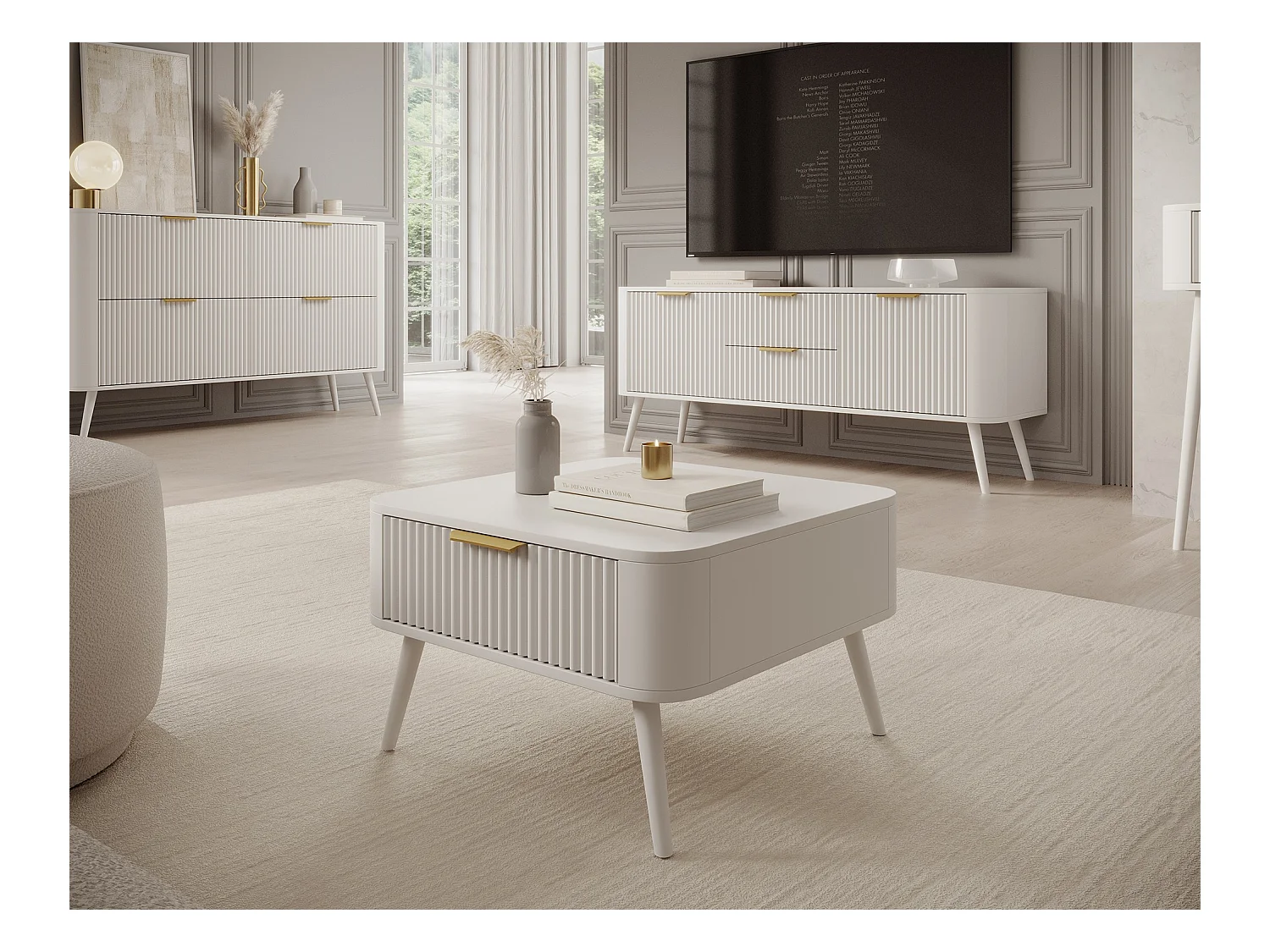 Tavolino Bondi/MDF/cassetto/bianco