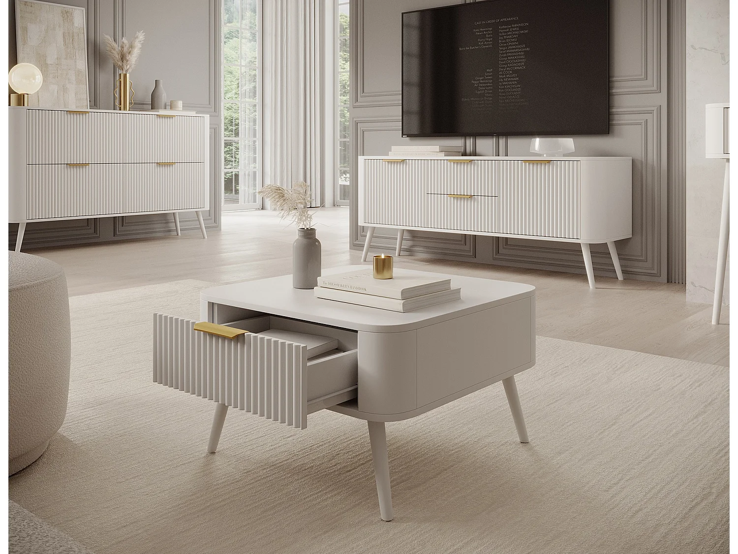 Tavolino Bondi/MDF/cassetto/bianco