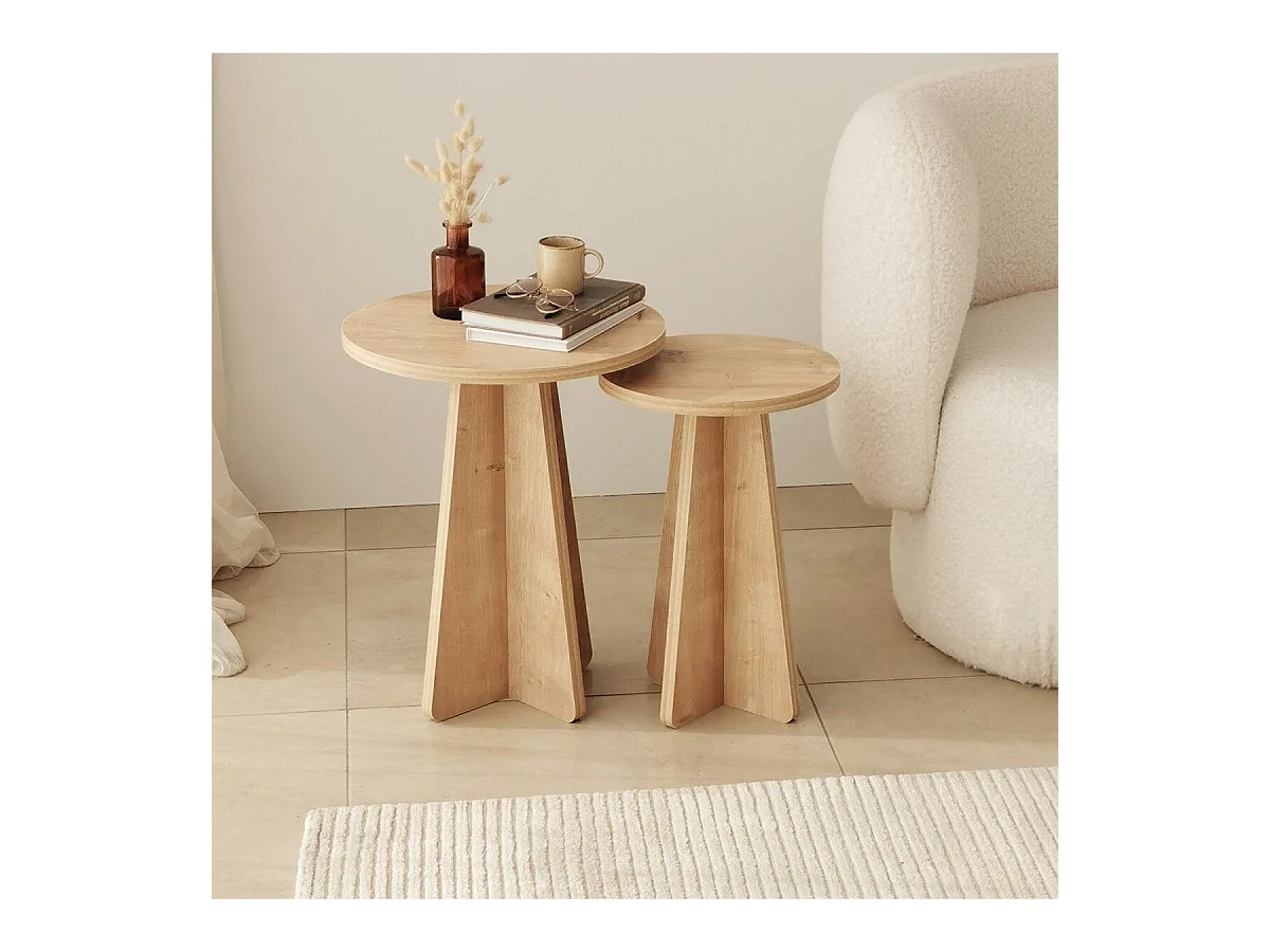 Lot de 2 tables basses décor bois chêne saphir H50 cm - MUSHROOM