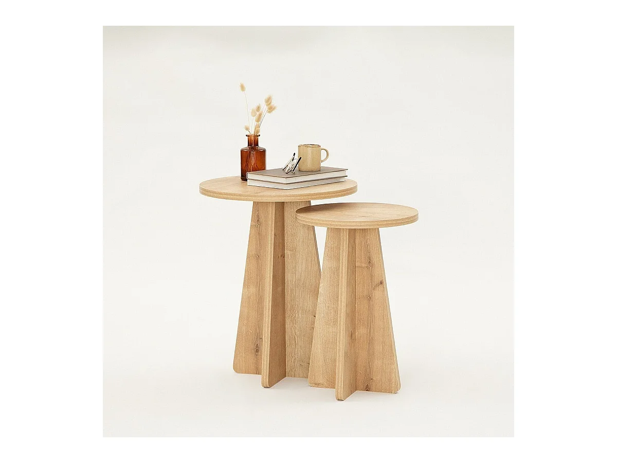 Lot de 2 tables basses décor bois chêne saphir H50 cm - MUSHROOM