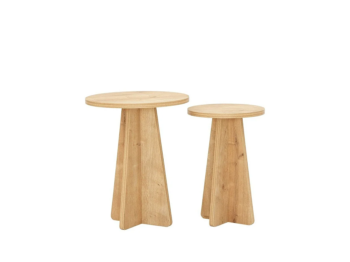 Zestaw 2 stolików kawowych z drewna dębu szafirowego, wys. 50 cm - MUSHROOM