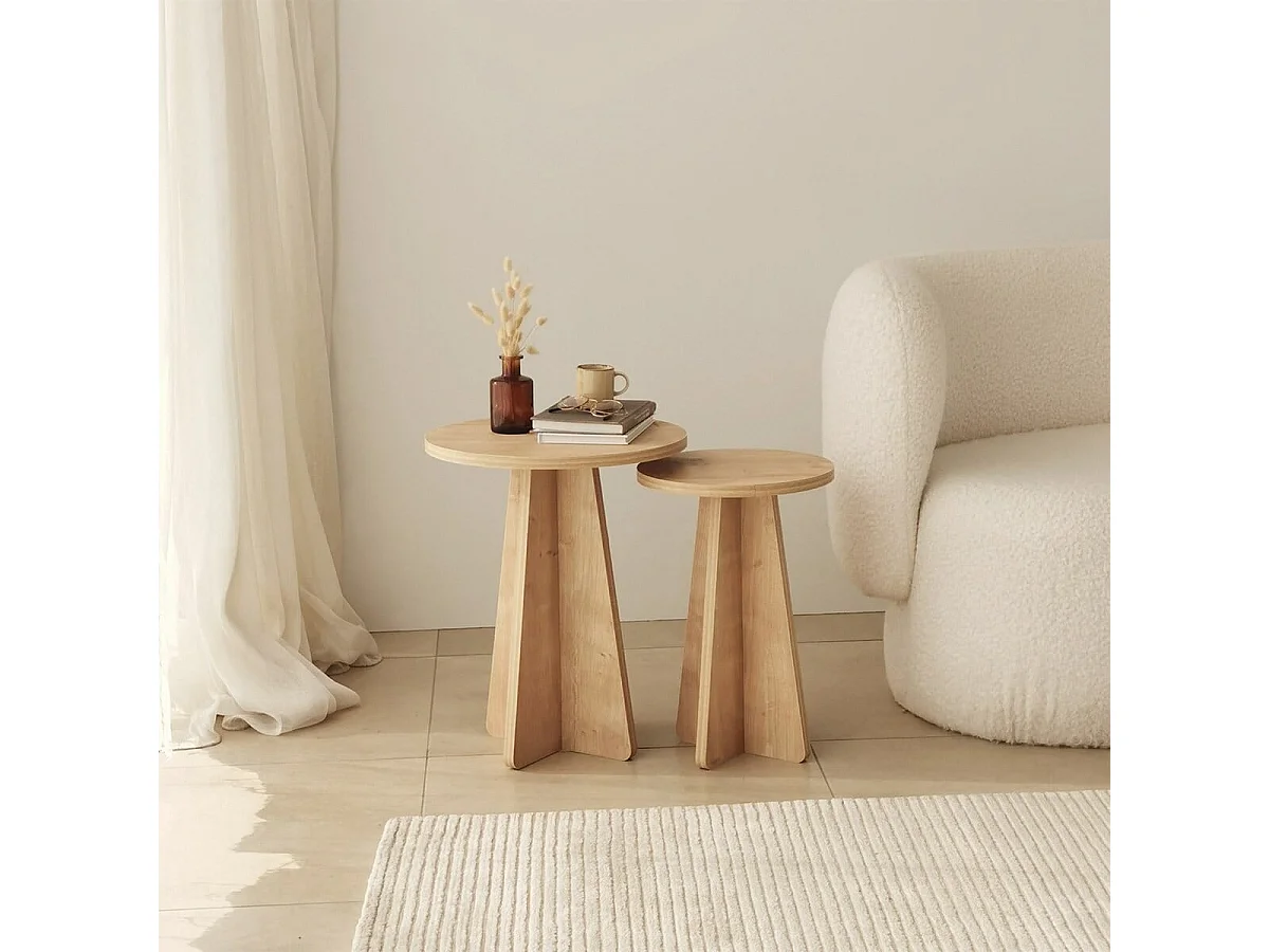 Zestaw 2 stolików kawowych z drewna dębu szafirowego, wys. 50 cm - MUSHROOM