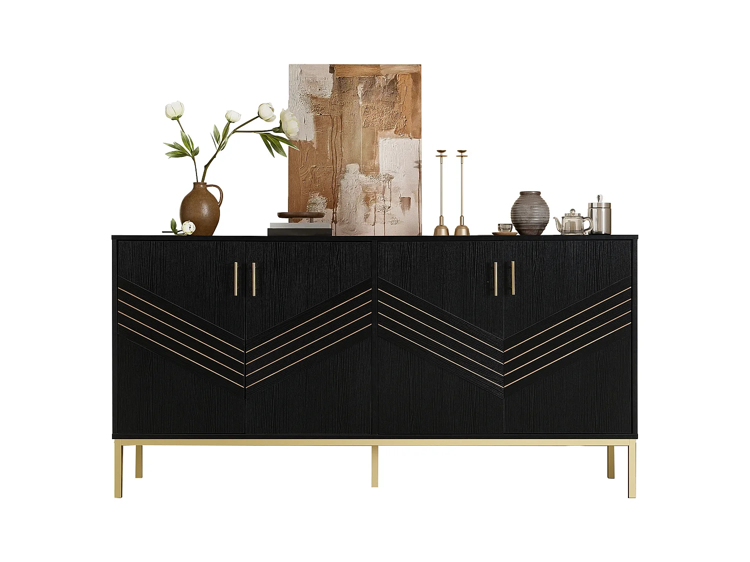 Buffet moderne 160x40x80.5cm - avec 4 portes - MDF - noir