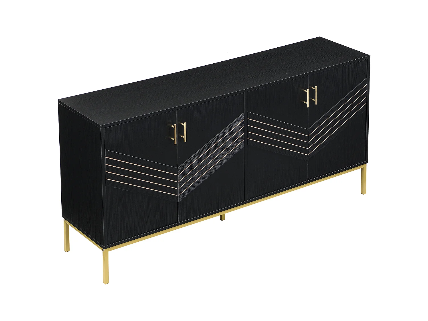 Buffet moderne 160x40x80.5cm - avec 4 portes - MDF - noir