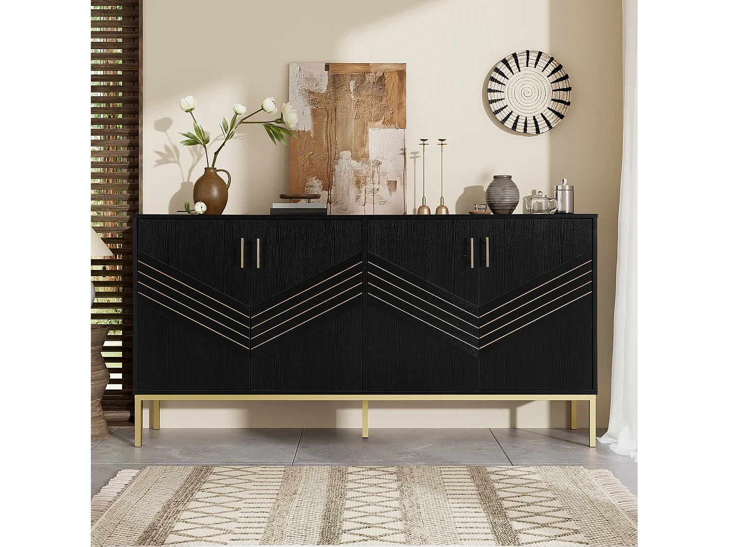 Credenza moderna 160×40×80,5 cm - con 4 ante - MDF - nero