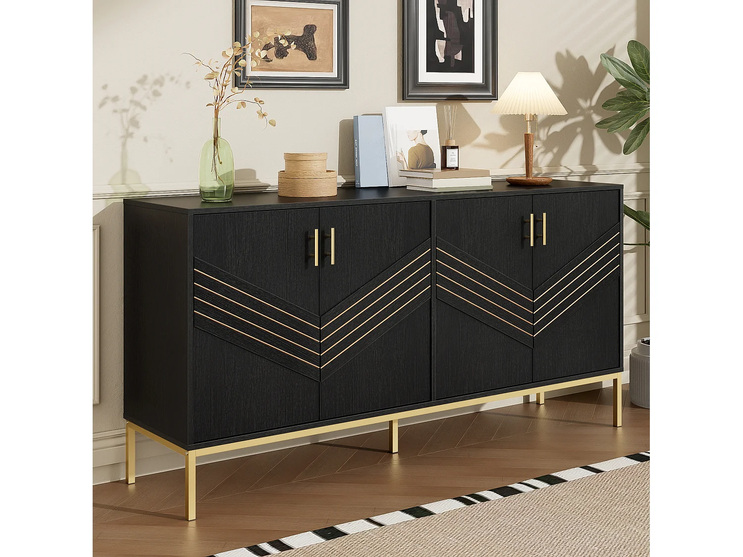 Credenza moderna 160×40×80,5 cm - con 4 ante - MDF - nero