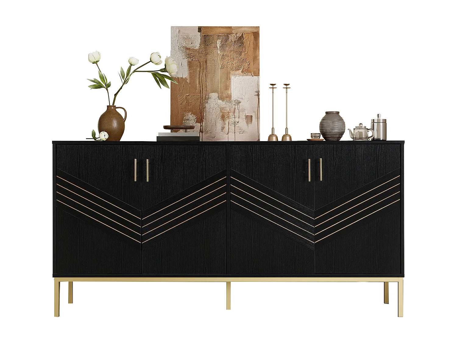 Credenza moderna 160×40×80,5 cm - con 4 ante - MDF - nero