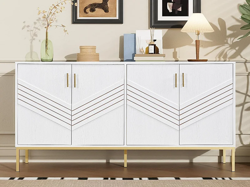 Buffet moderne 160x40x80.5cm - avec 4 portes - MDF - blanc