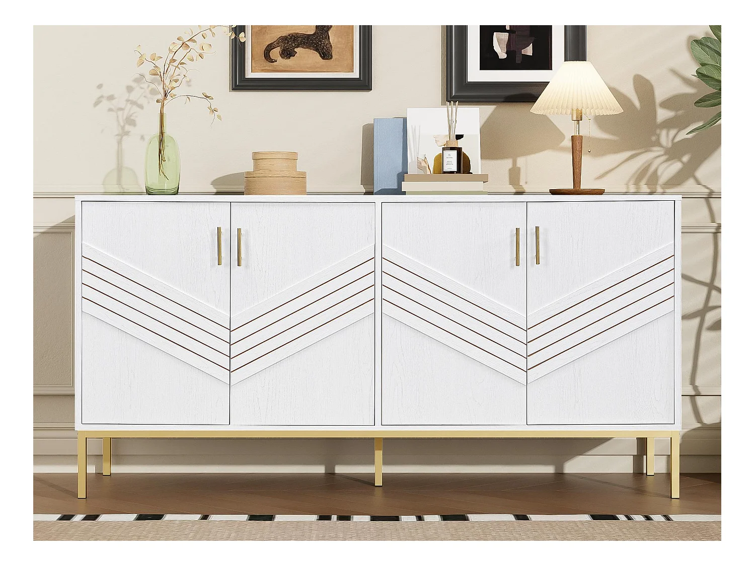 Buffet moderne 160x40x80.5cm - avec 4 portes - MDF - blanc