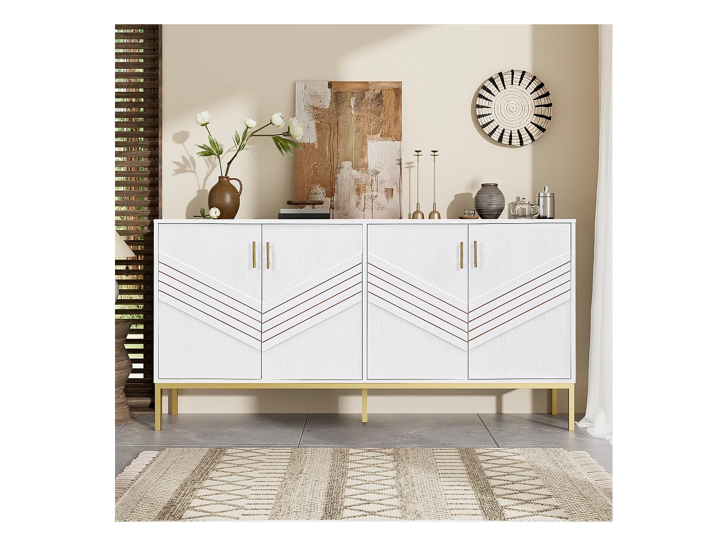 Buffet moderne 160x40x80.5cm - avec 4 portes - MDF - blanc