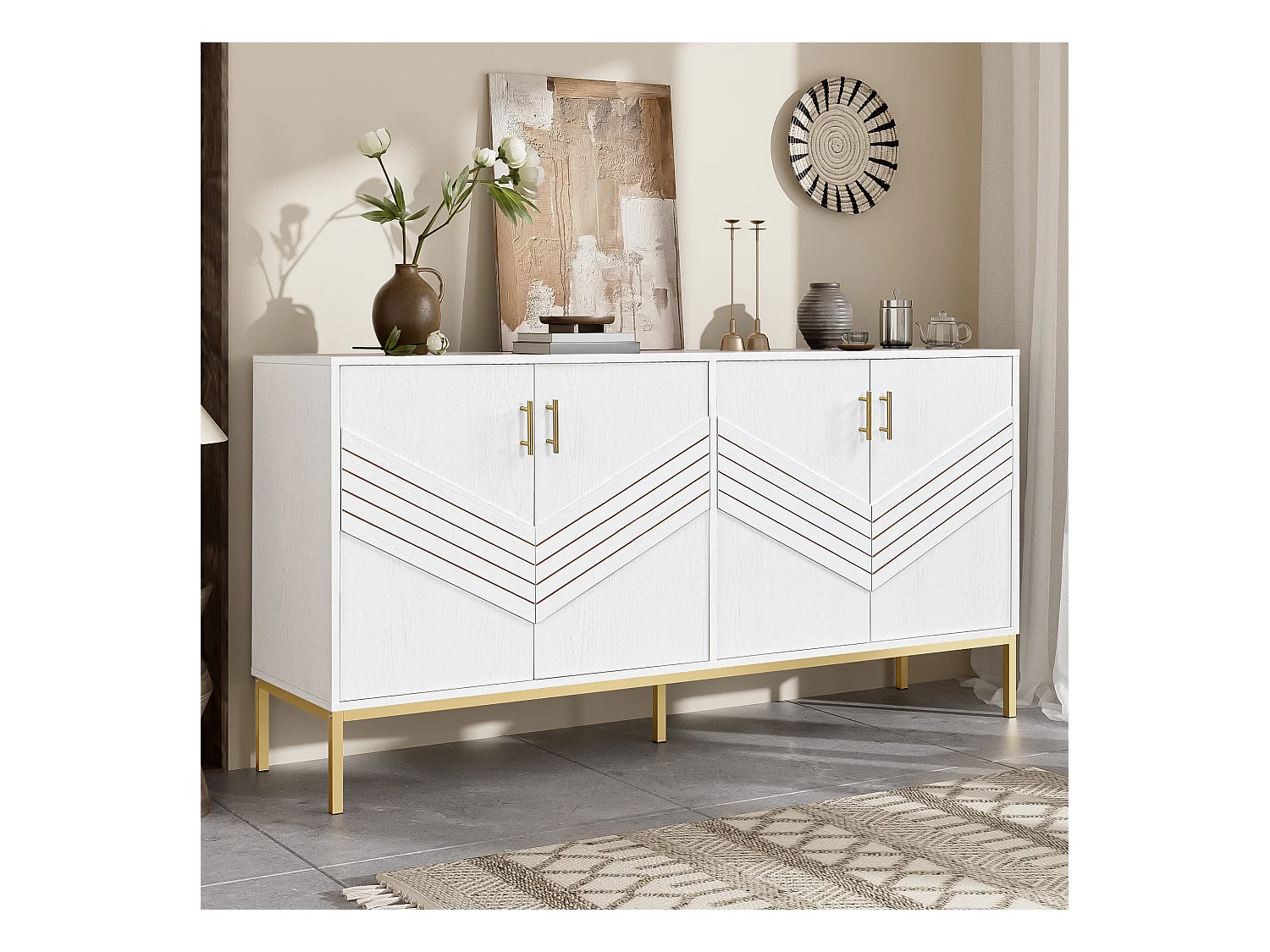 Buffet moderne 160x40x80.5cm - avec 4 portes - MDF - blanc