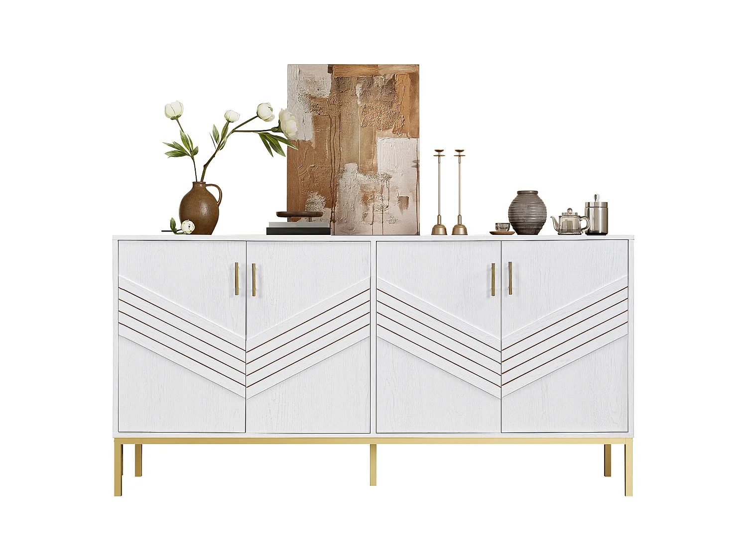 Buffet moderne 160x40x80.5cm - avec 4 portes - MDF - blanc