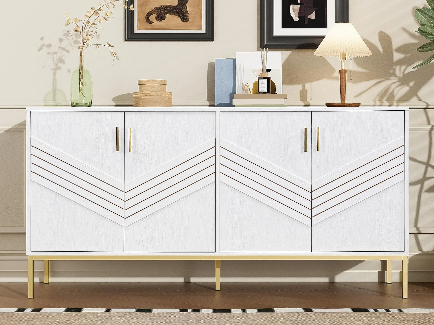 Credenza moderna 160×40×80,5 cm - con 4 ante - MDF - bianco